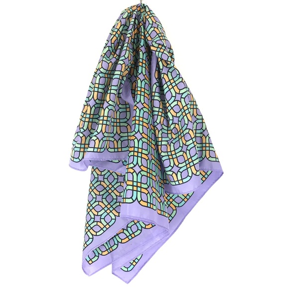 Vintage Accessories - Vintage Geometric Lavender and Green Neck Scarf